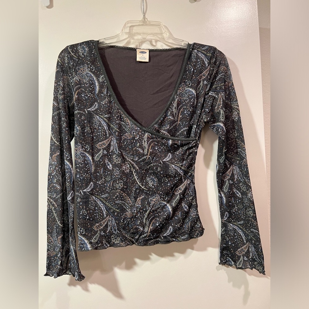 Old Navy - paisley faux wrap top with slightly belled sleeves